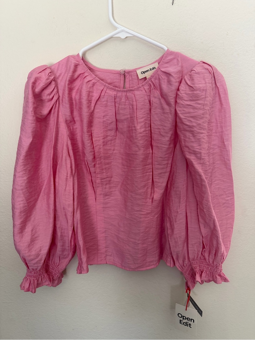 Nordstrom Open Edit pink puff sleeve blouse, Size XS, NWT